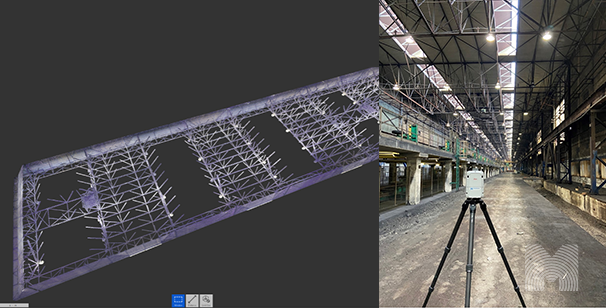 Steel roof structure at 16m height for scan2bim